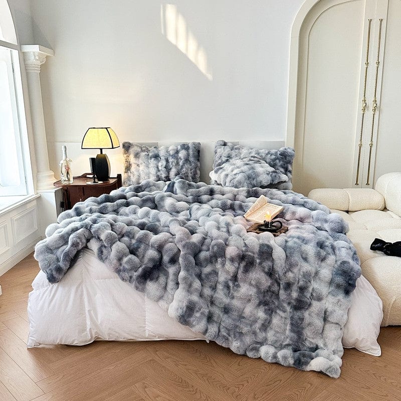 Tie Dye Rabbit Faux-Fur Blanket Throw in Brown & Beige