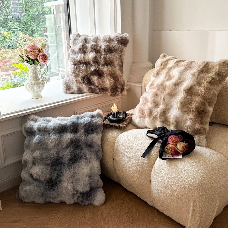 Tie Dye Rabbit Faux-Fur Blanket Throw in Brown & Beige