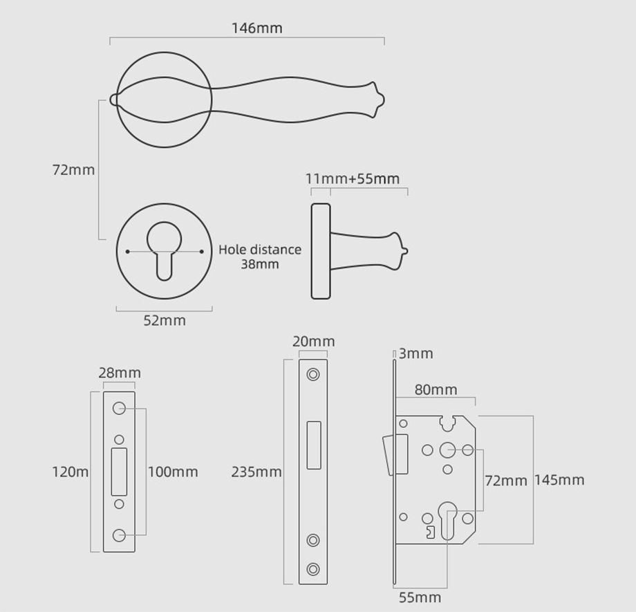 Pendergrass Door Lock in Pearl Grey & Brushed Brass