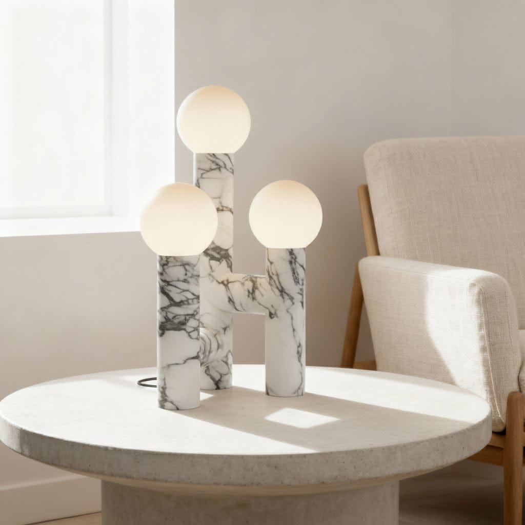 Orion Table Lamp in Calacatta Marble & Dark Marble