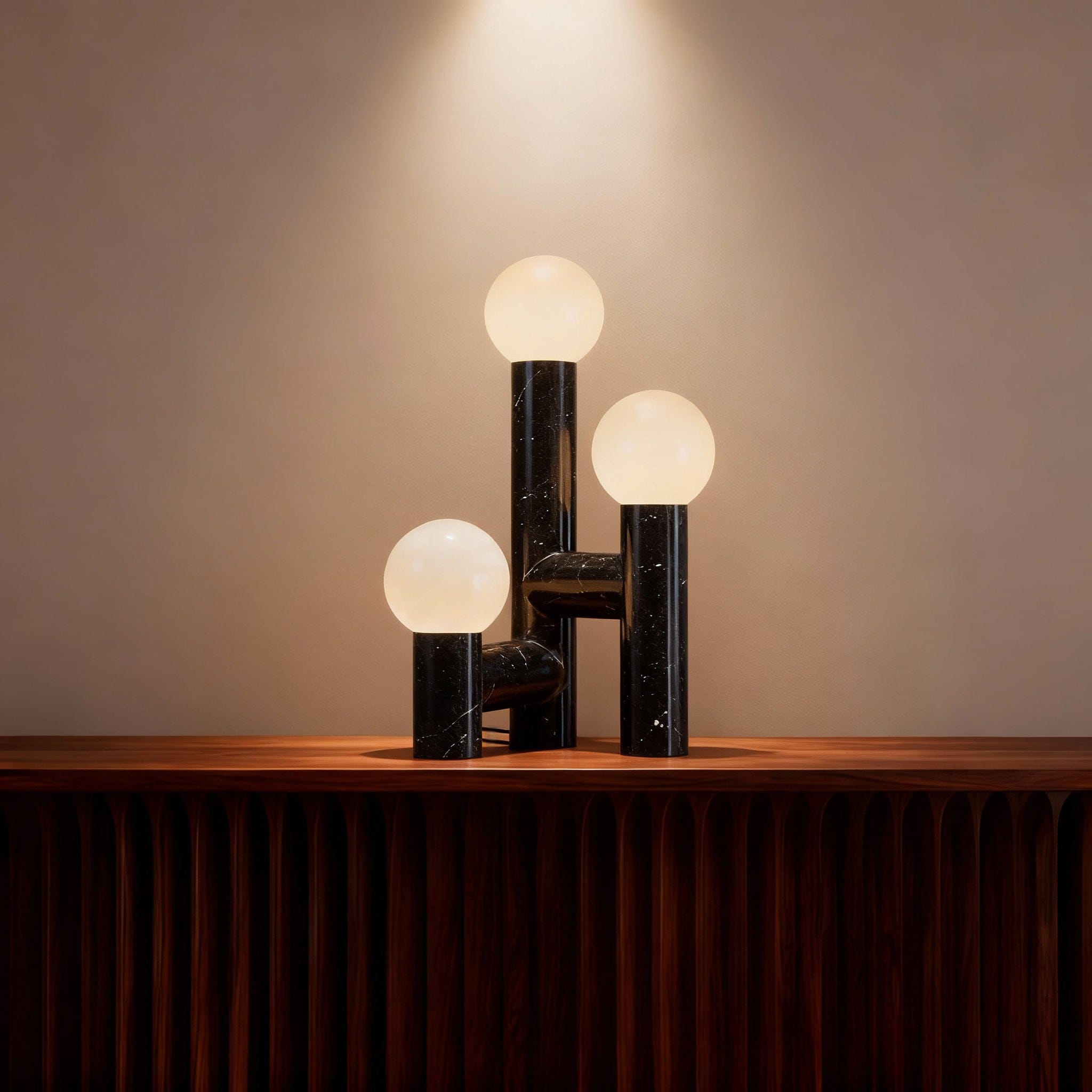 Orion Table Lamp in Calacatta Marble & Dark Marble