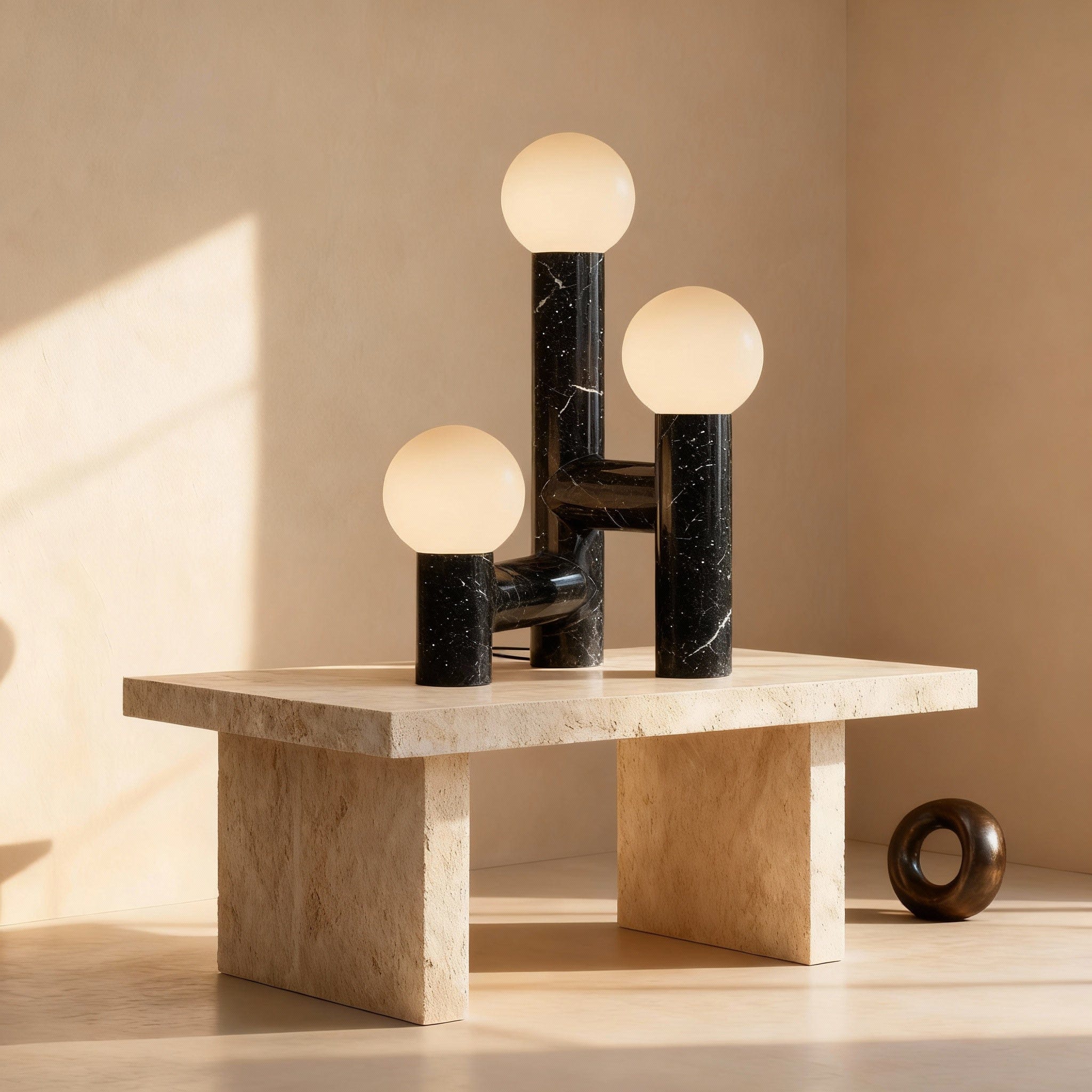 Orion Table Lamp in Calacatta Marble & Dark Marble