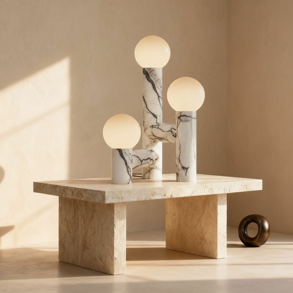 Orion Table Lamp in Calacatta Marble & Dark Marble