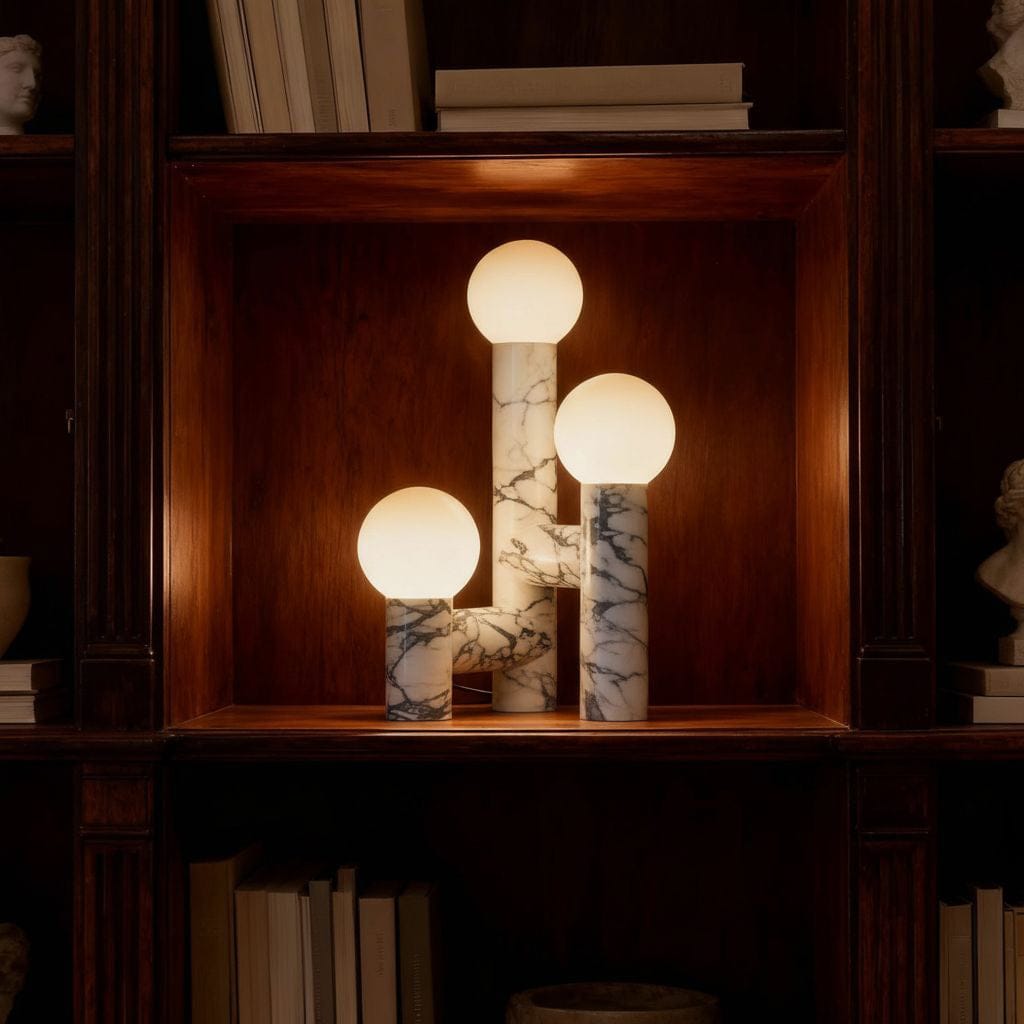 Orion Table Lamp in Calacatta Marble & Dark Marble