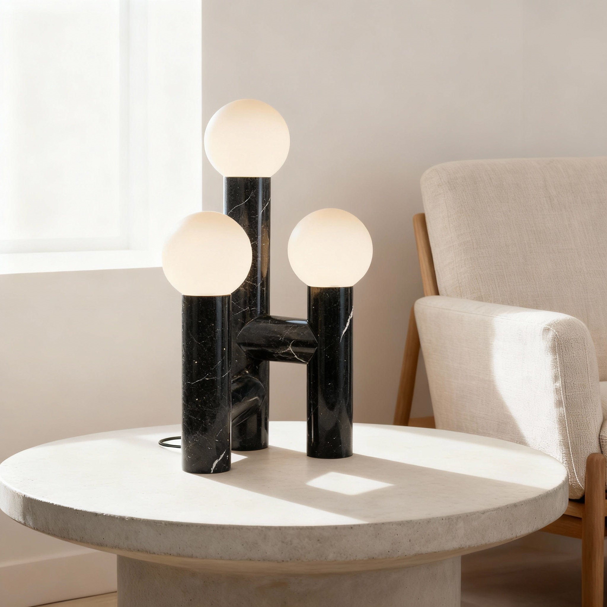 Orion Table Lamp in Calacatta Marble & Dark Marble