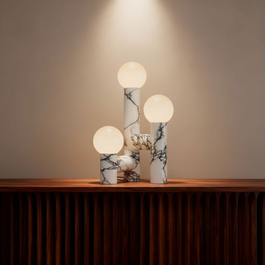 Orion Table Lamp in Calacatta Marble & Dark Marble