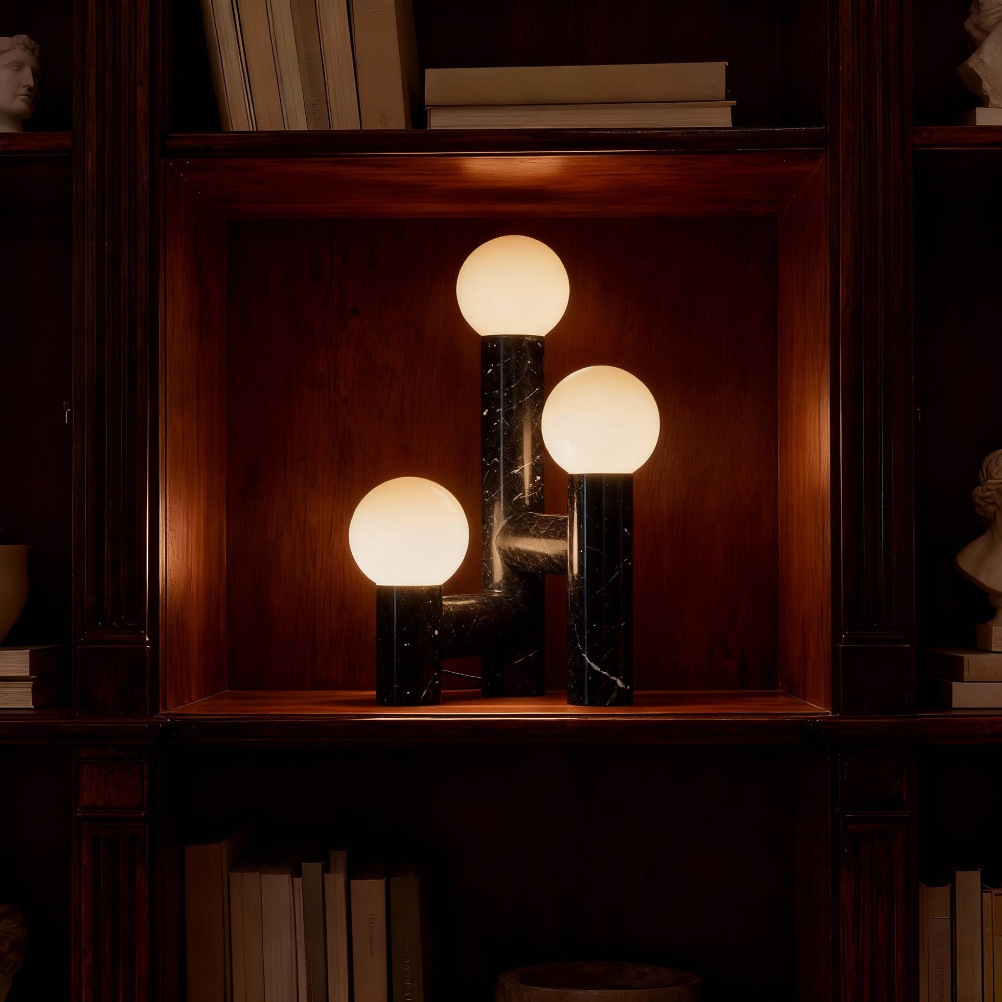 Orion Table Lamp in Calacatta Marble & Dark Marble