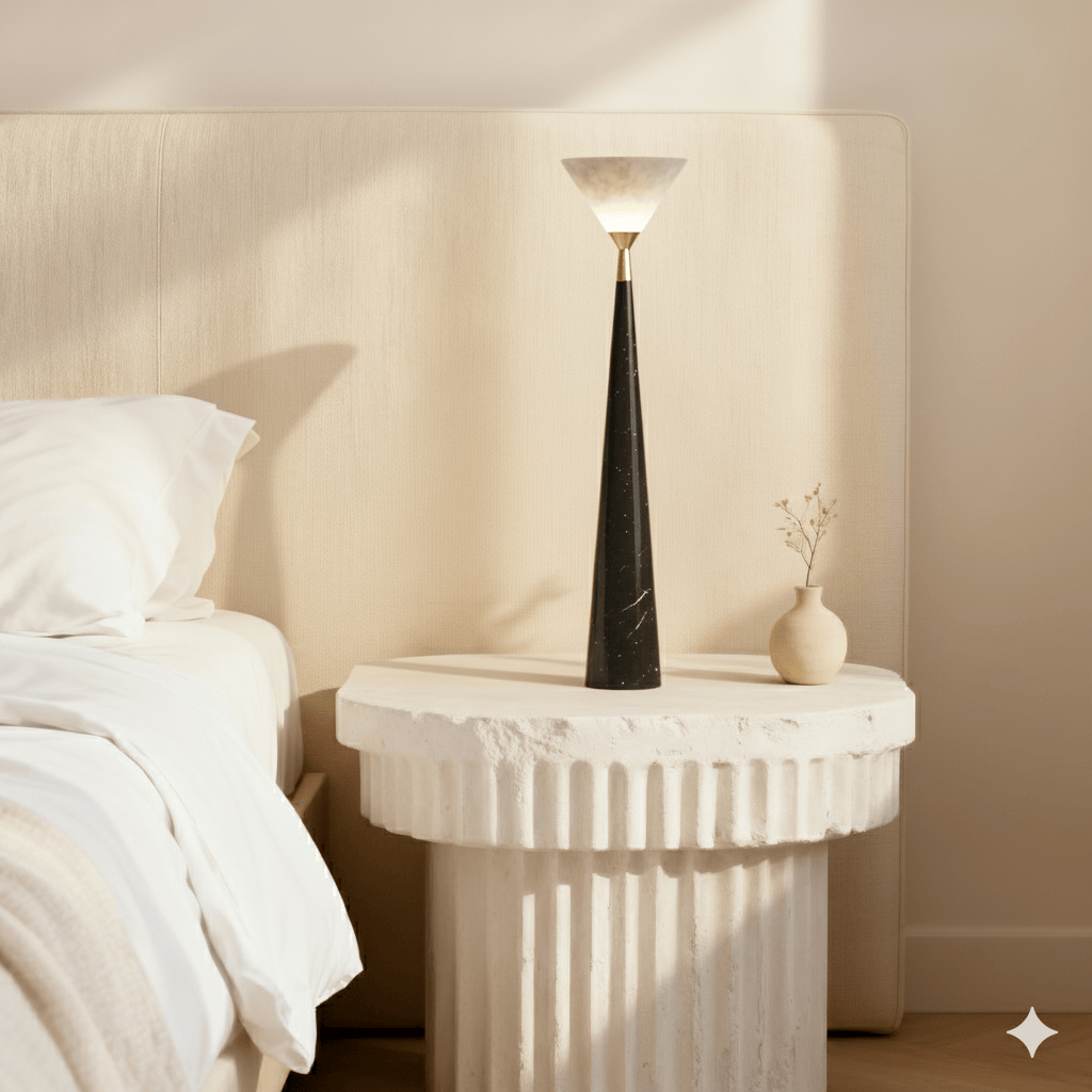 Zenith Table Lamp in Calacatta Marble & Dark Marble