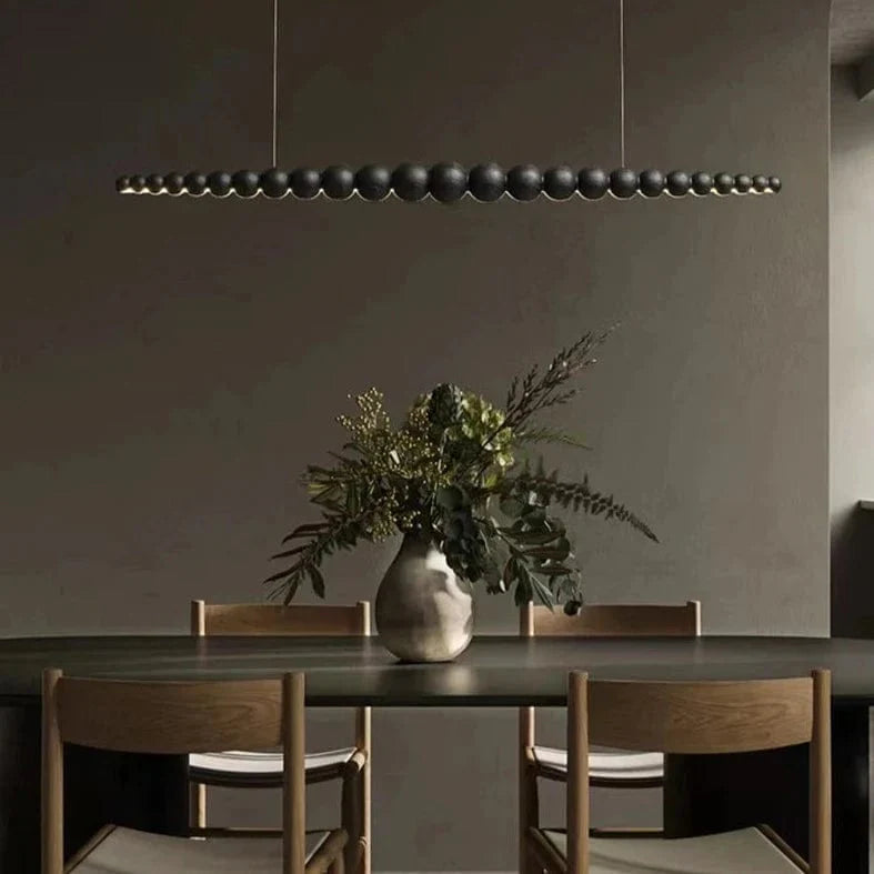 Wooden Beads Chandelier in Dark Wood & Black Wood