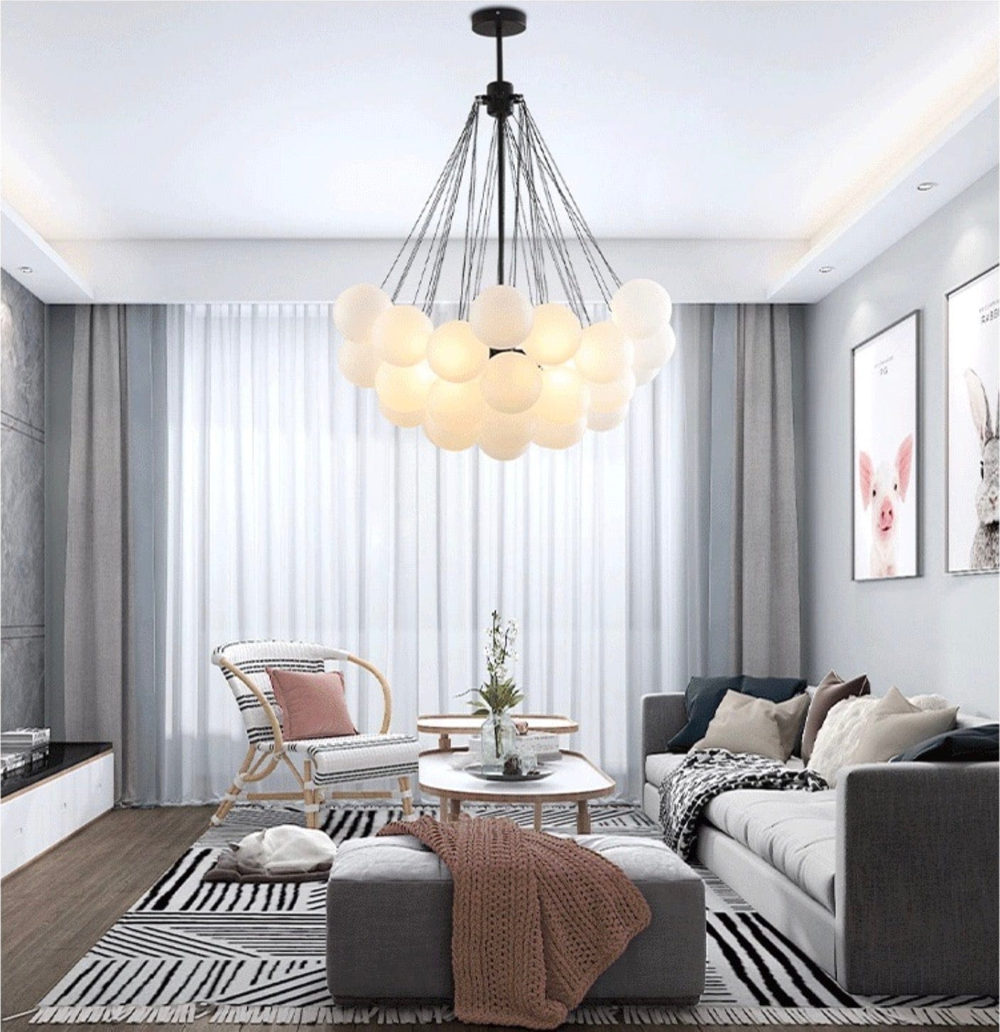 Glass Cloud Chandelier in Black & Gold