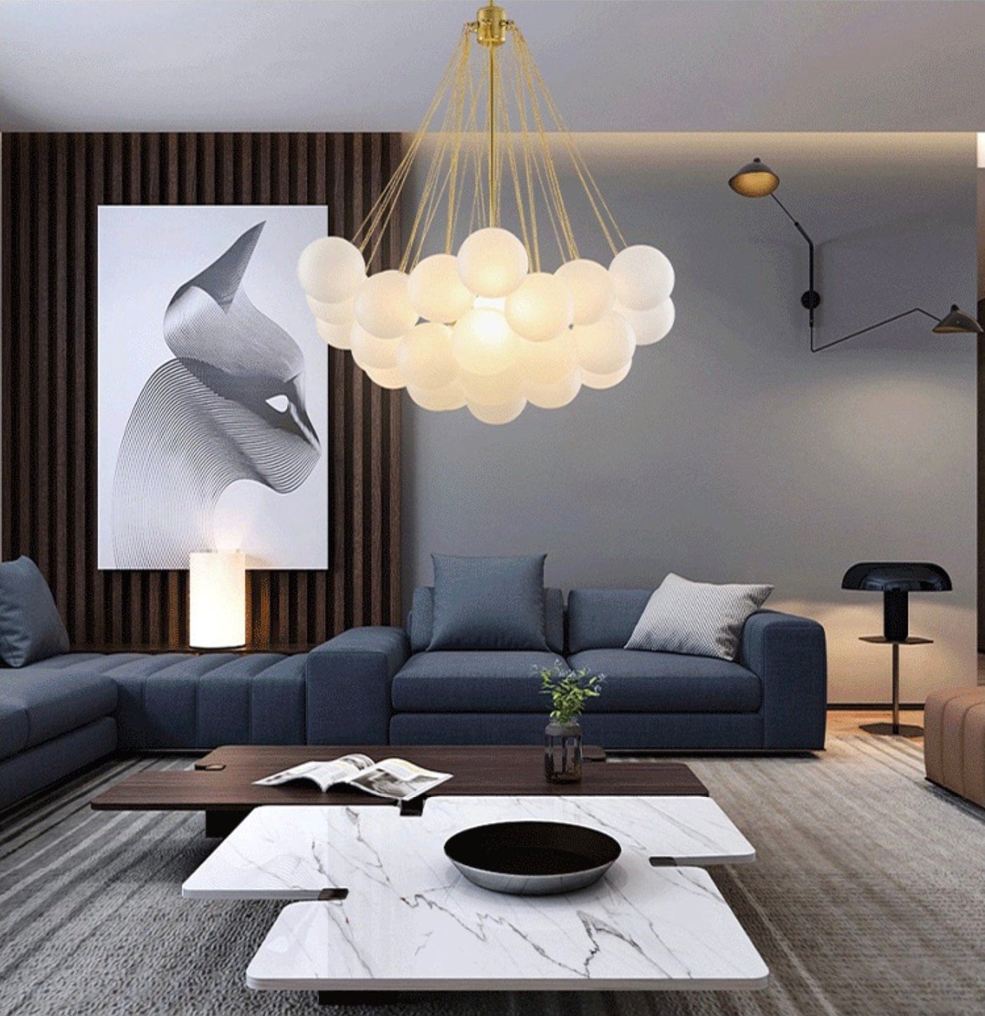Glass Cloud Chandelier in Black & Gold
