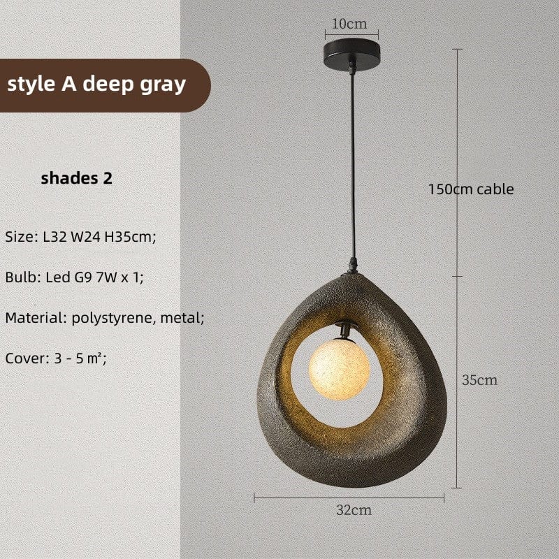 Circular Wabi Sabi Pendant Light in White & Charcoal Brass