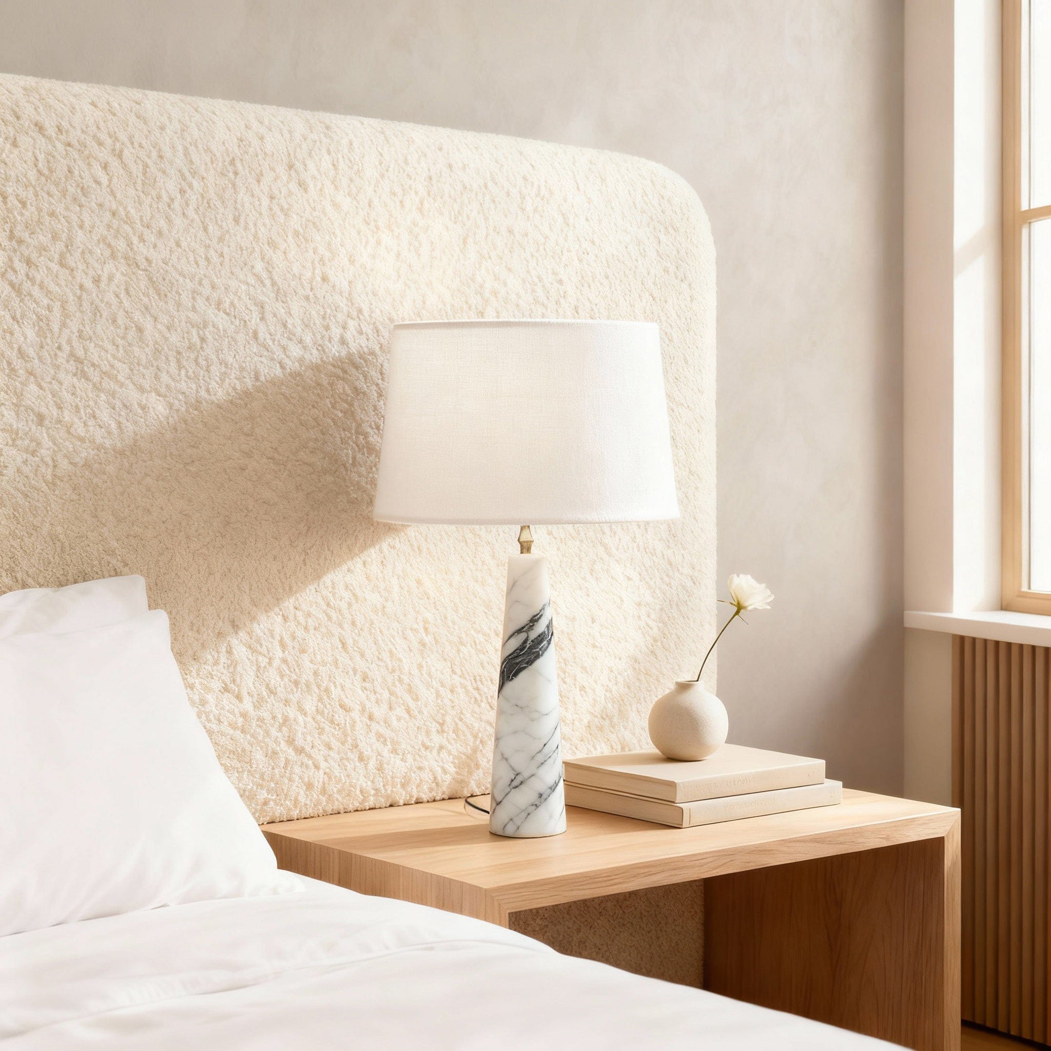 Apex Table Lamp in Calacatta Marble & Dark Marble