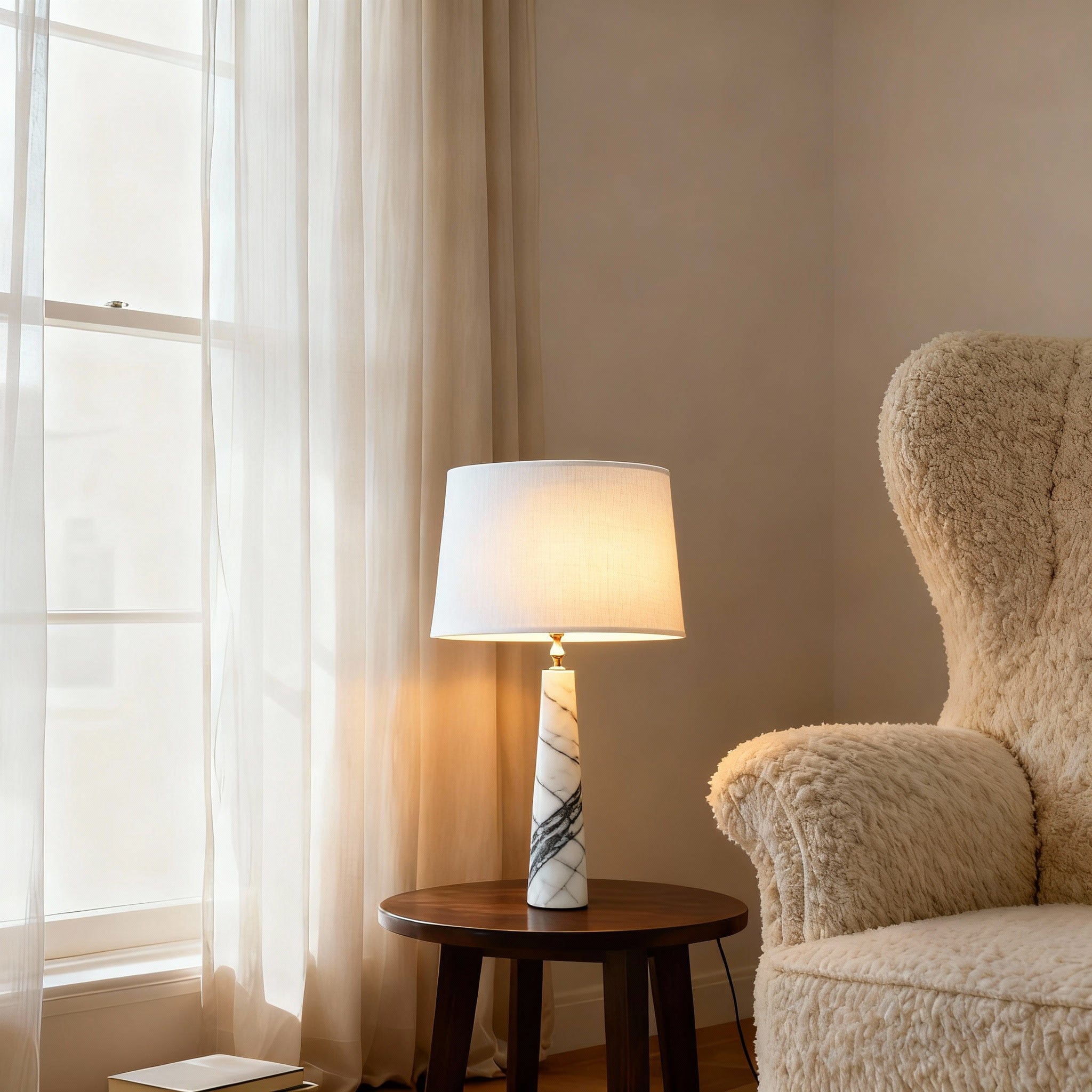 Apex Table Lamp in Calacatta Marble & Dark Marble