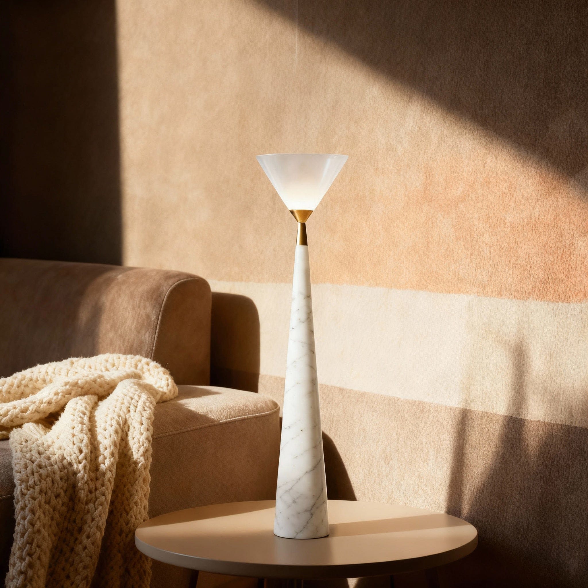 Zenith Table Lamp in Calacatta Marble & Dark Marble