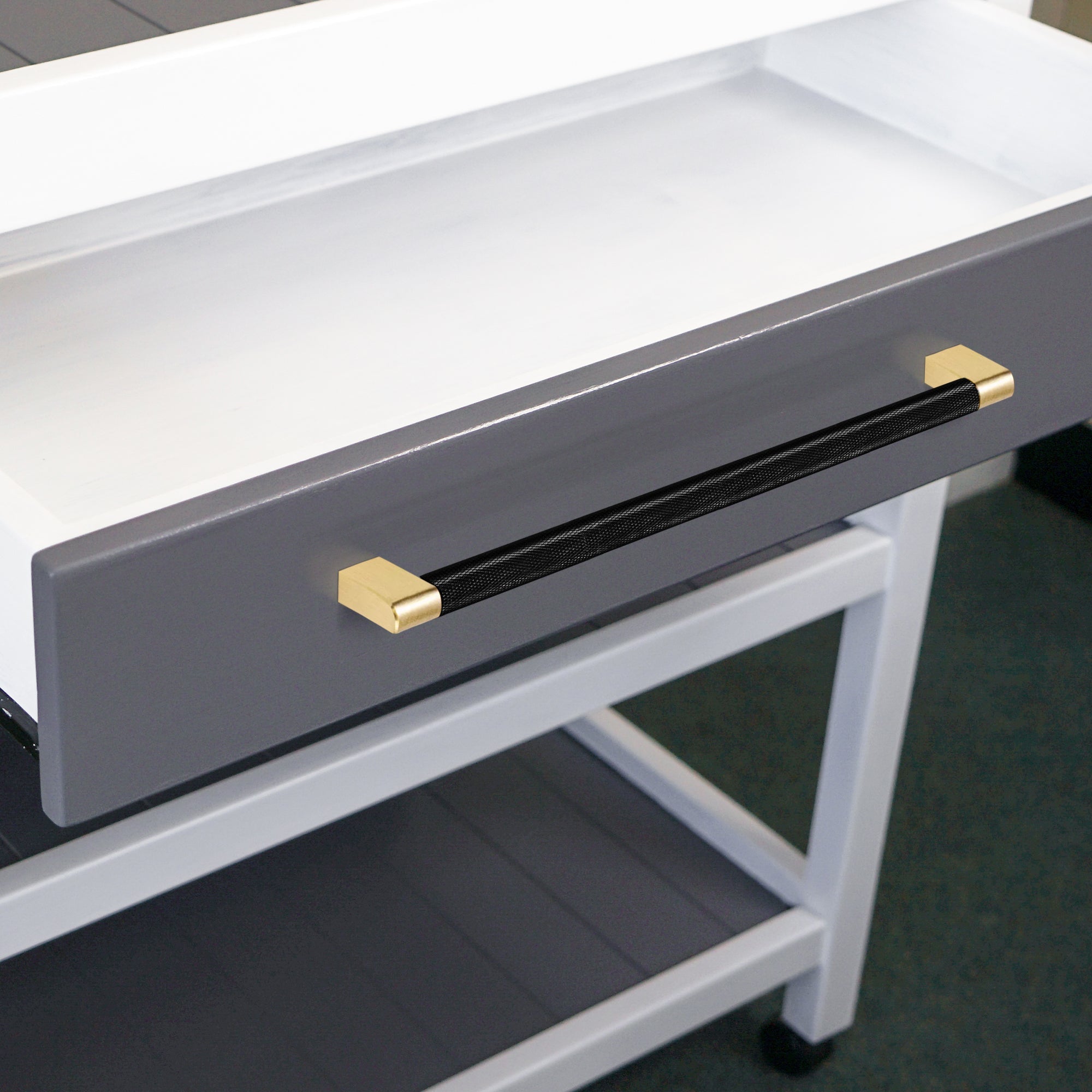 Castille Sue Furniture Handle in Brushed Brass & Matte Black - Viltara