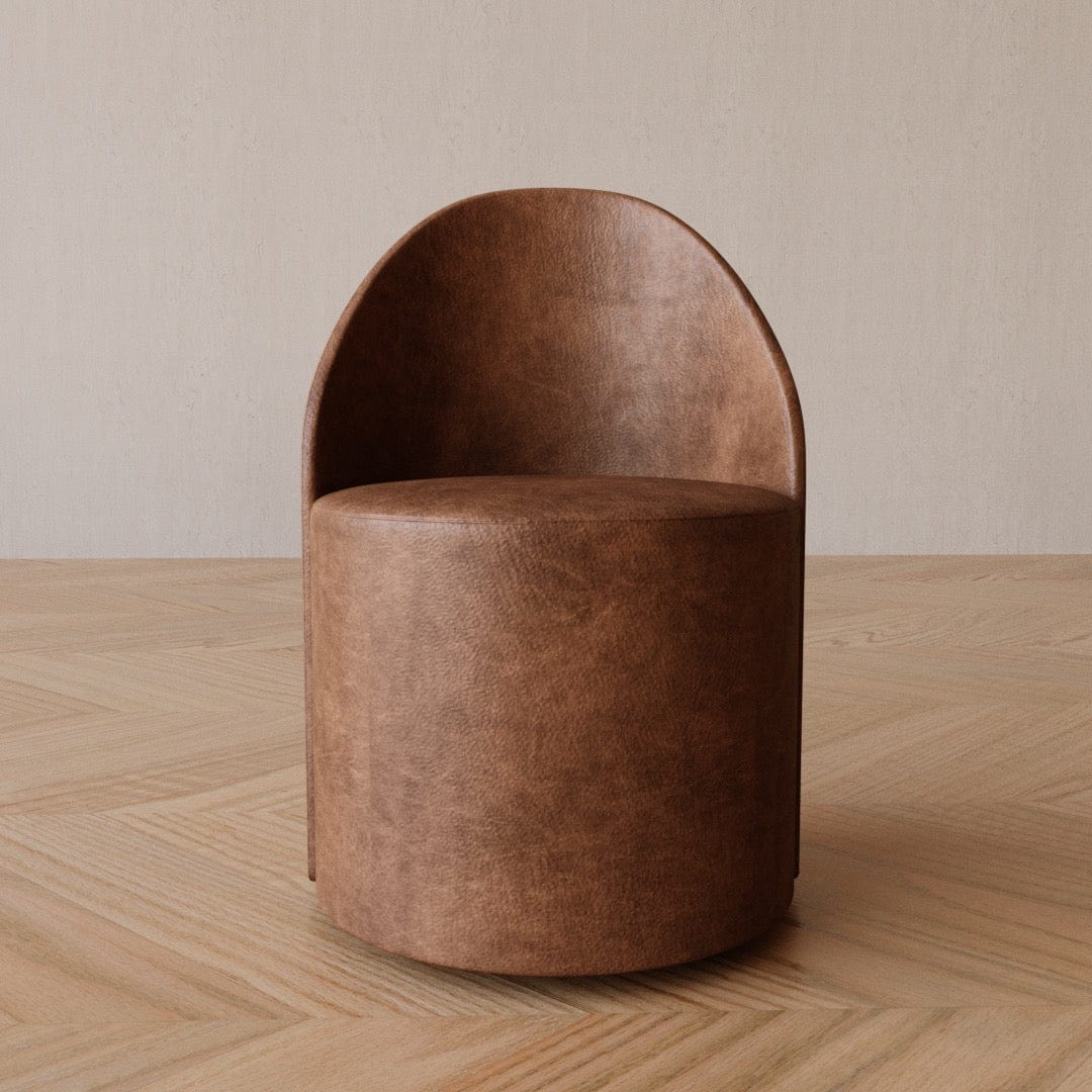 Curved Back Dining Armchair in Performance Linen & Genuine Italian Leather - Viltara