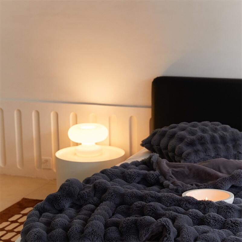 Rabbit Faux-Fur Blanket Throw in Sand & Smoke