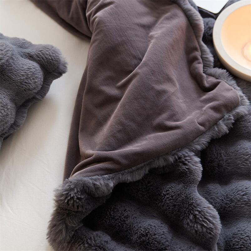 Rabbit Faux-Fur Blanket Throw in Sand & Smoke
