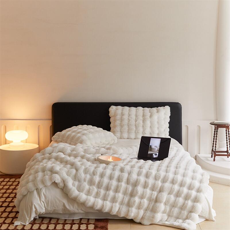 Rabbit Faux-Fur Blanket Throw in Sand & Smoke