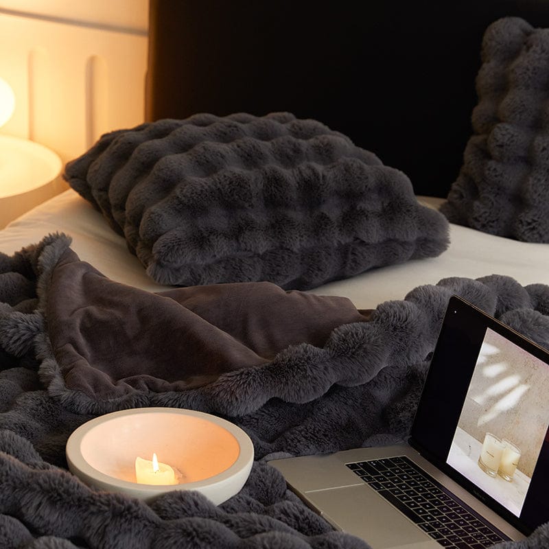 Rabbit Faux-Fur Blanket Throw in Sand & Smoke