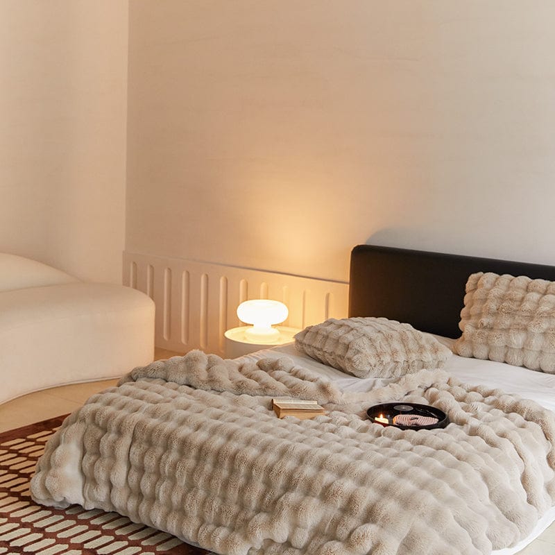 Rabbit Faux-Fur Blanket Throw in Sand & Smoke