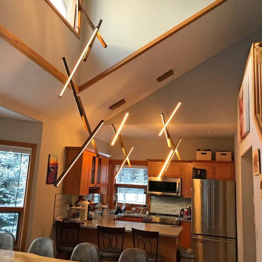 DNA Vertical Wooden Chandelier in White Ash & Natural Ash