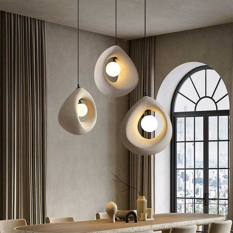 Circular Wabi Sabi Pendant Light in White & Charcoal Brass