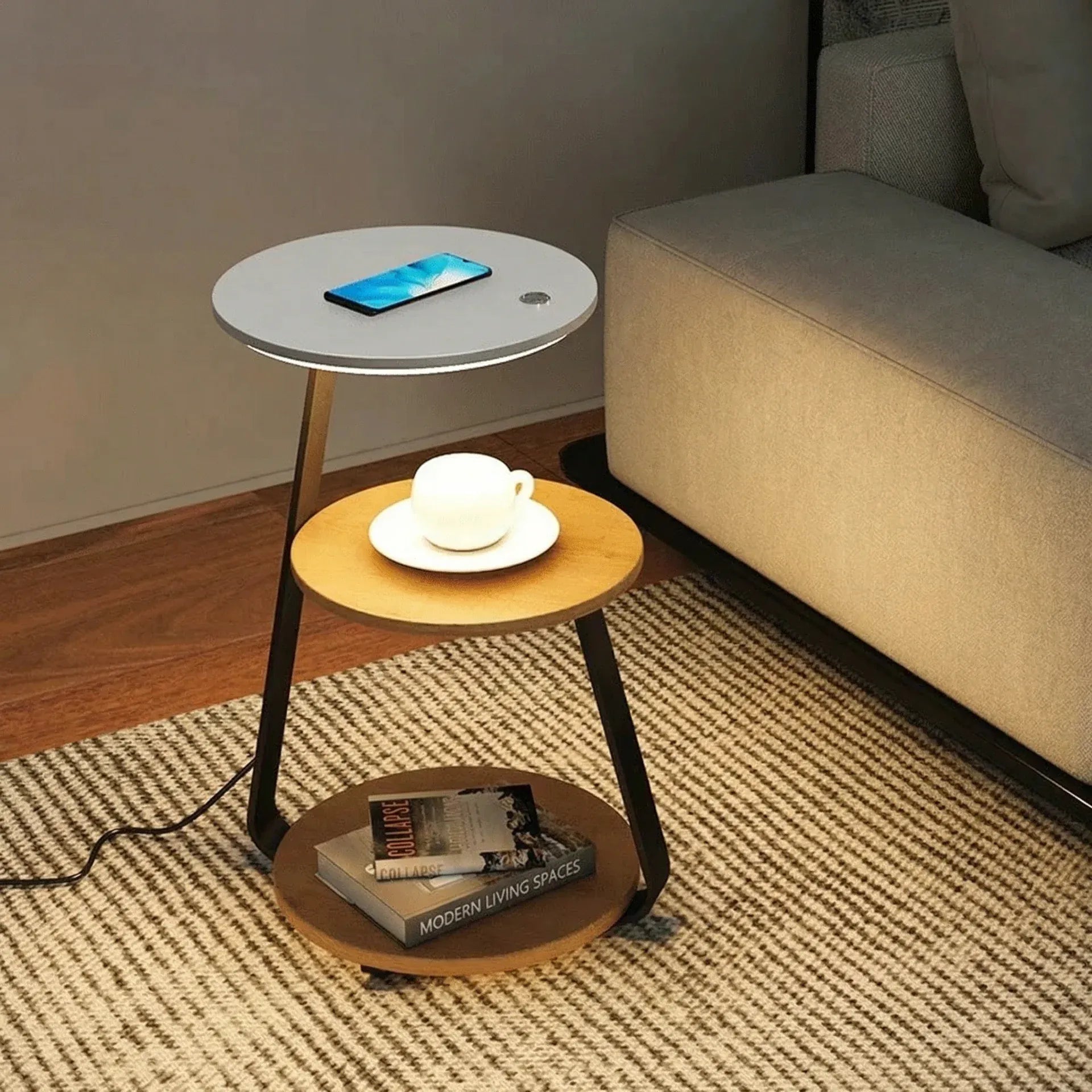 Table+ – Floor Lamp in Double Walnut & Marble
