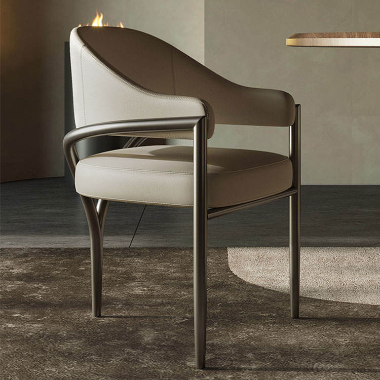 Modern Leather Dining Chair w Armrests in Performance Leather & Performance Linen