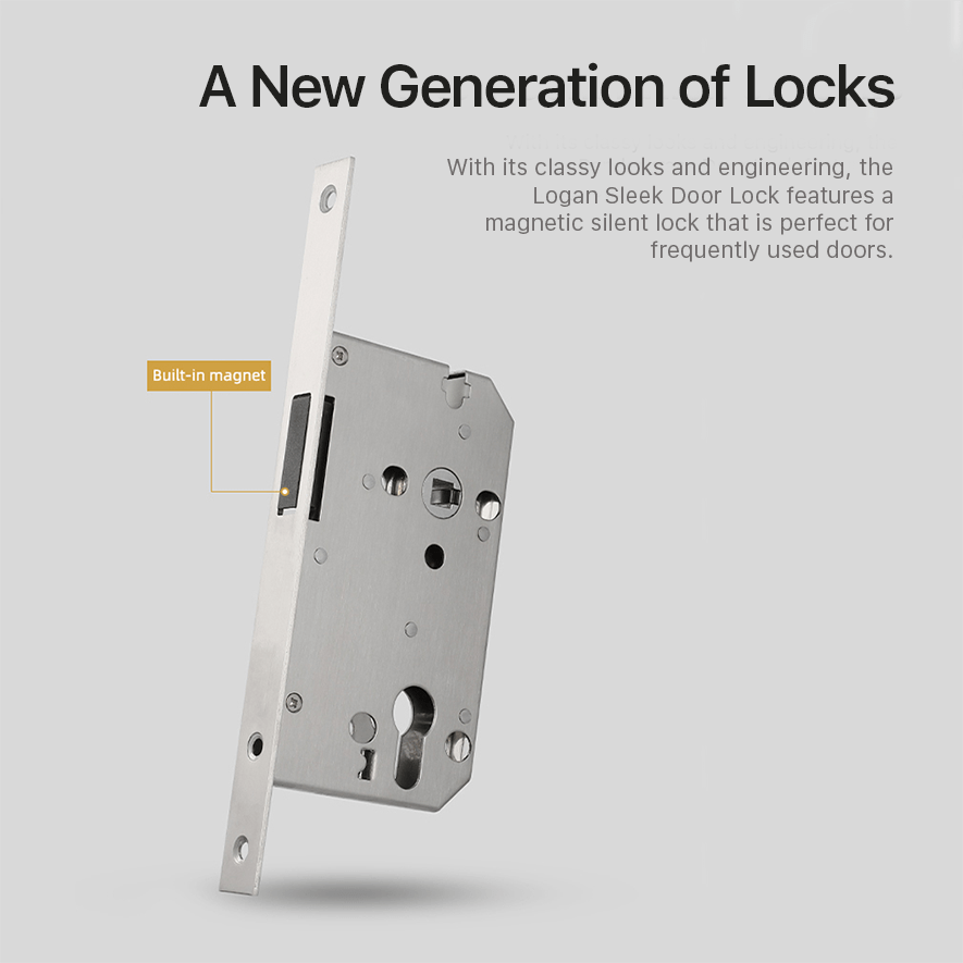 Logan Sleek Door Lock in Pearl Grey & Brushed Brass