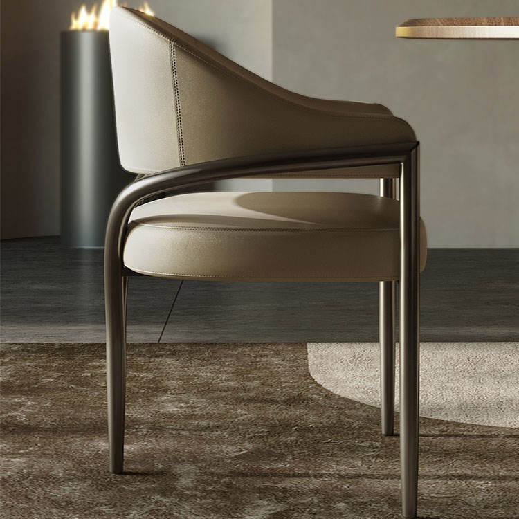 Modern Leather Dining Chair w Armrests in Performance Leather & Performance Linen