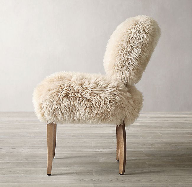 Sheepskin Wooden Dining Chair in Without Armrest & With Armrest