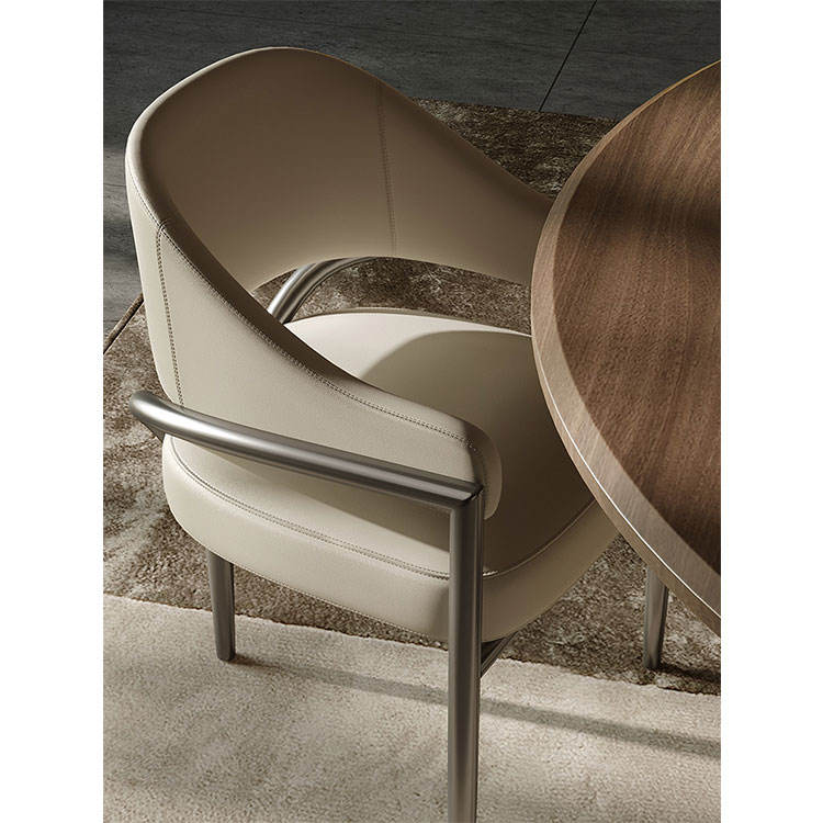 Modern Leather Dining Chair w Armrests in Performance Leather & Performance Linen
