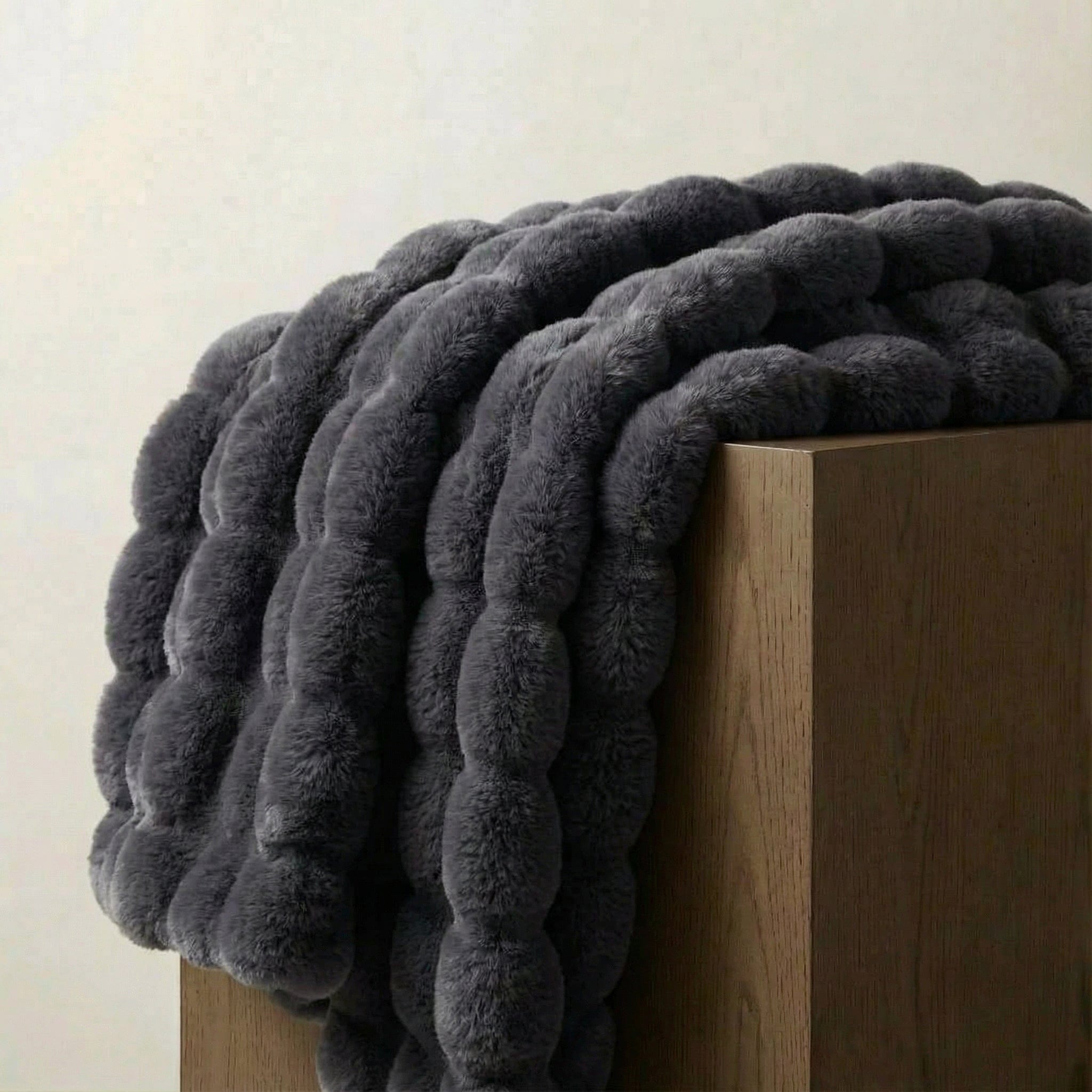 Rabbit Faux-Fur Blanket Throw in Sand & Smoke