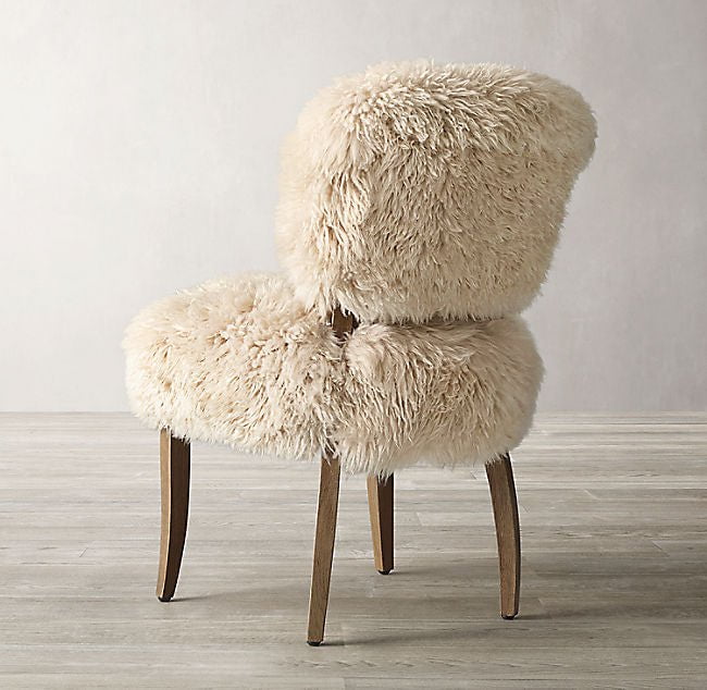 Sheepskin Wooden Dining Chair in Without Armrest & With Armrest