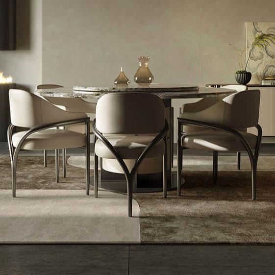 Modern Leather Dining Chair w Armrests in Performance Leather & Performance Linen