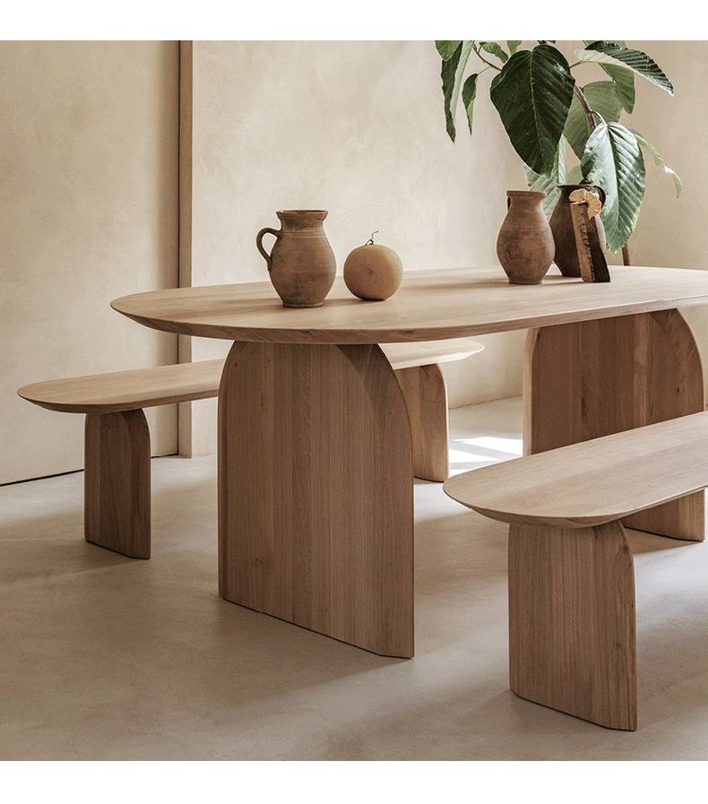 Modern Contemporary Wooden Dining Table in Matching Benches & No Benches