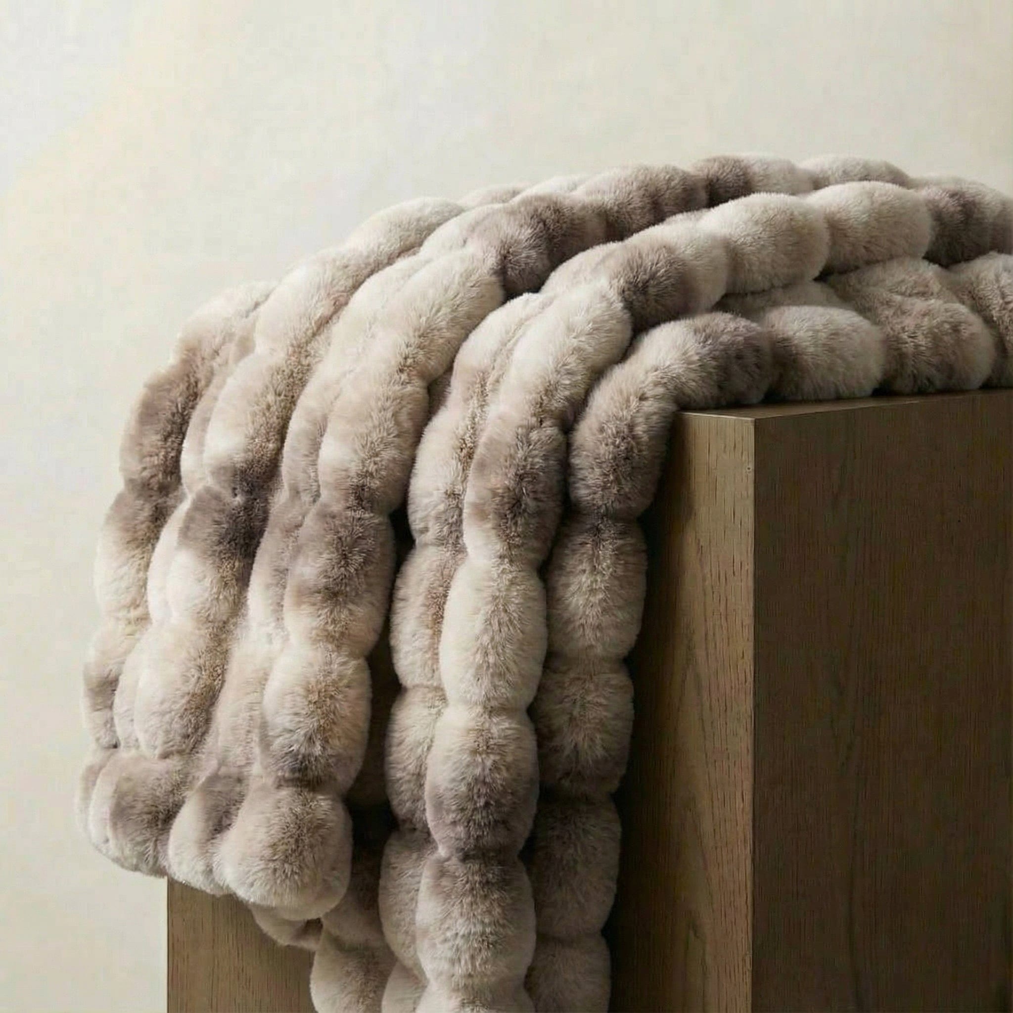 Tie Dye Rabbit Faux-Fur Blanket Throw in Brown & Beige