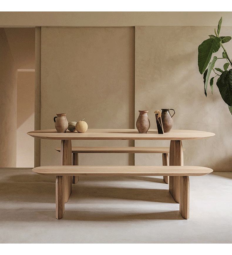 Modern Contemporary Wooden Dining Table in Matching Benches & No Benches