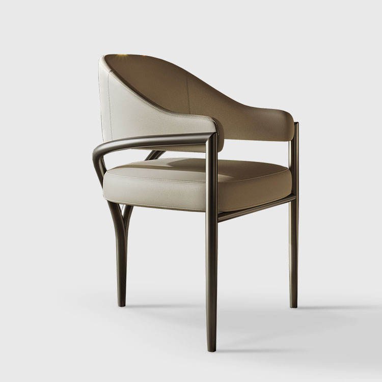 Modern Leather Dining Chair w Armrests in Performance Leather & Performance Linen