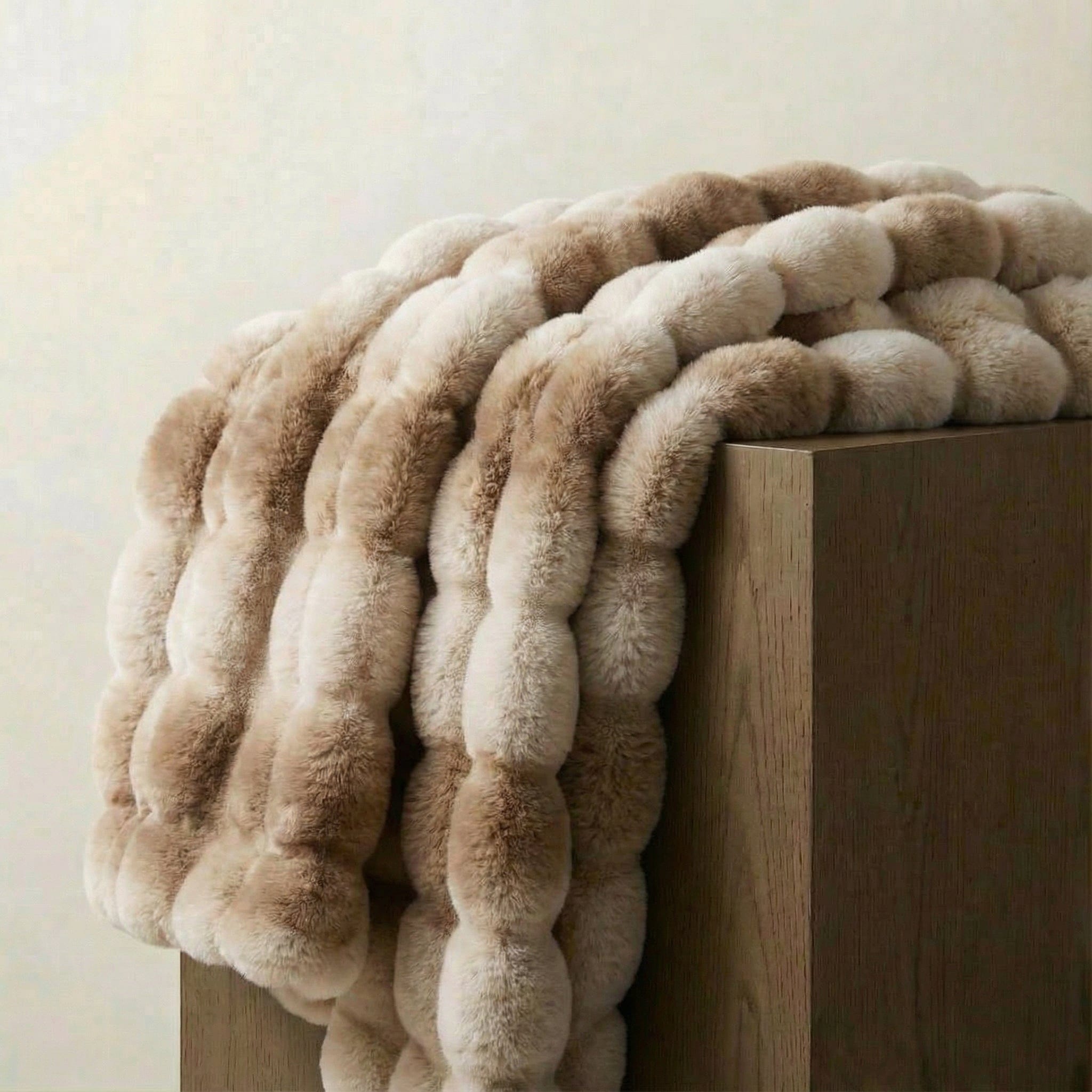 Tie Dye Rabbit Faux-Fur Blanket Throw in Brown & Beige