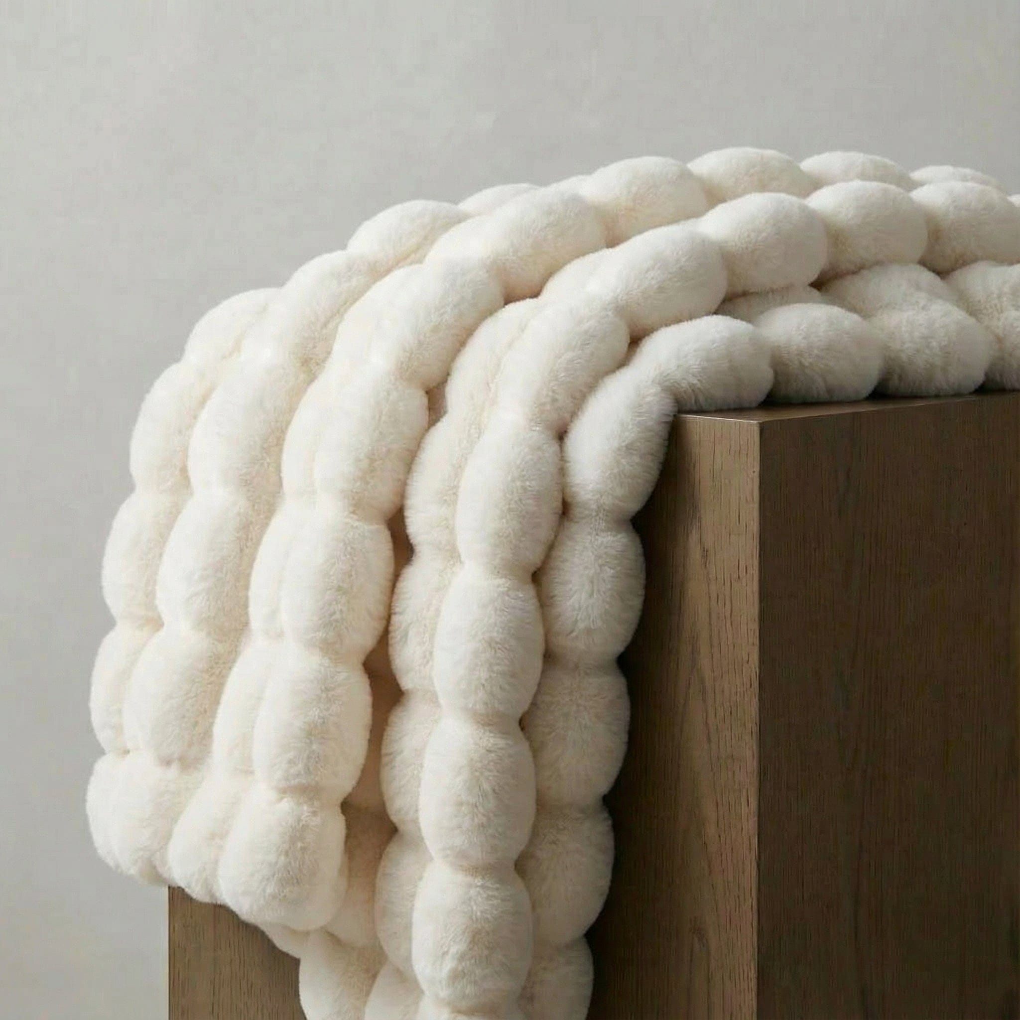 Rabbit Faux-Fur Blanket Throw in Sand & Smoke