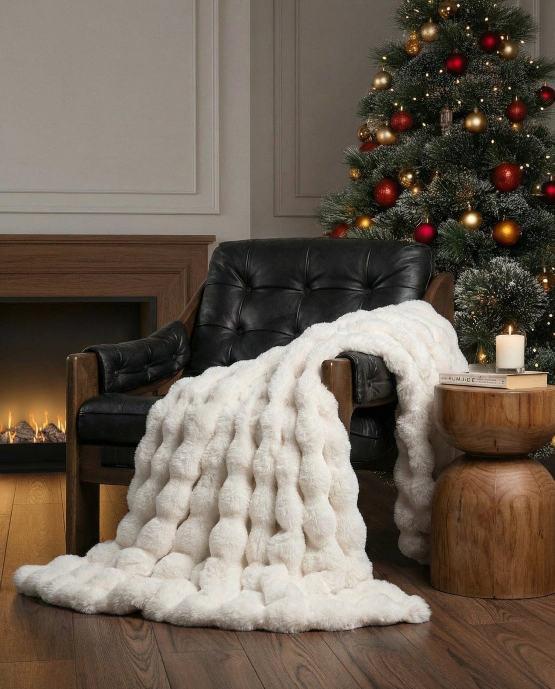 Rabbit Faux-Fur Blanket Throw in Sand & Smoke