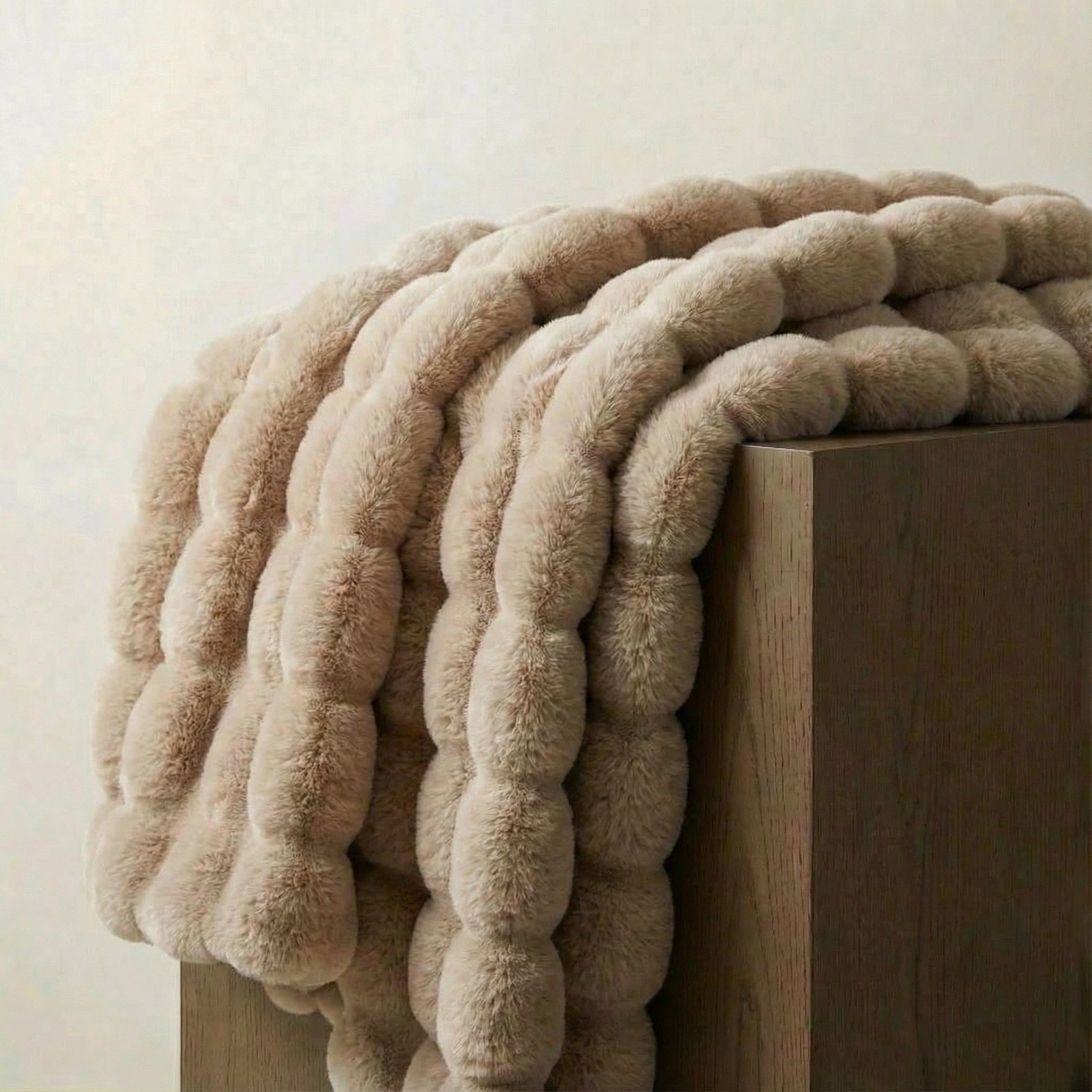 Rabbit Faux-Fur Blanket Throw in Sand & Smoke