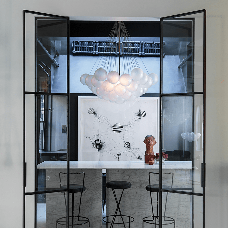 Glass Cloud Chandelier in Black & Gold