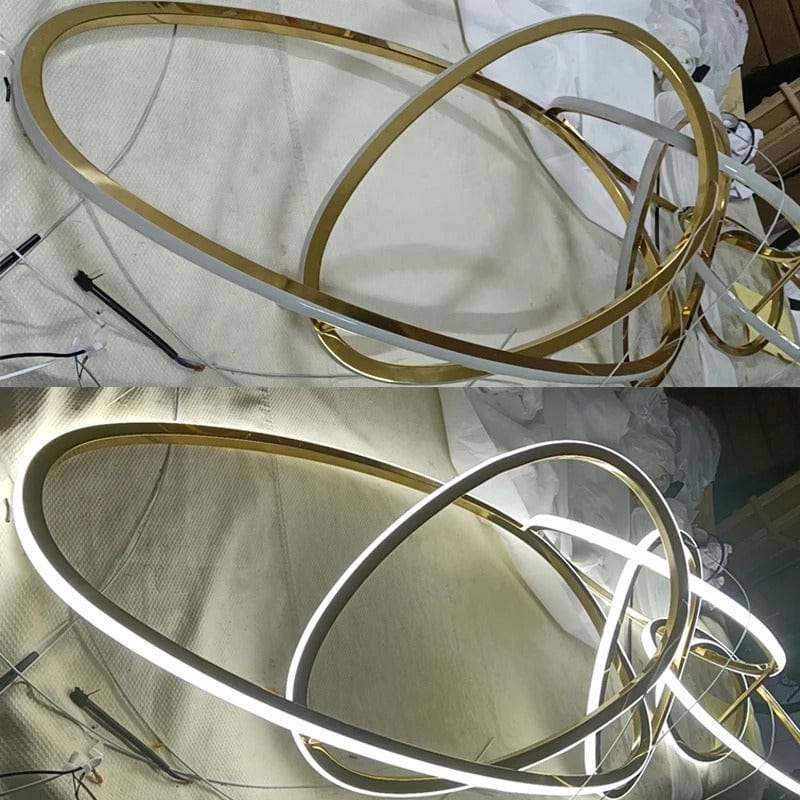 Rings Art Chandelier in Chrome & Golden