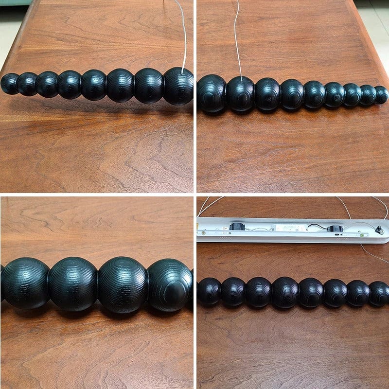 Wooden Beads Chandelier in Dark Wood & Black Wood