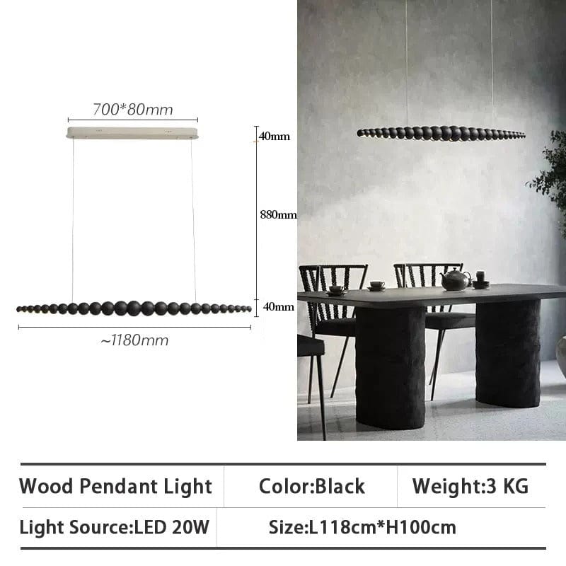 Wooden Beads Chandelier in Dark Wood & Black Wood