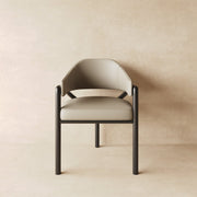 Modern Leather Dining Chair w Armrests in Performance Leather & Performance Linen